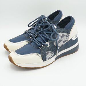 Michael Kors Women's Platform Sneakers Size 8 M Navy Blue MK Logo Lace Up